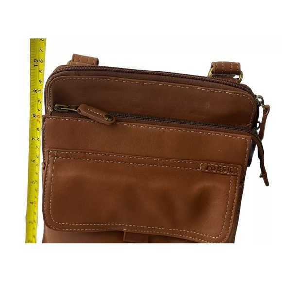 Fossil Brown crossbody bag leather Vintage Double Zip Flap Travel Purse Magnetic - Picture 14 of 15